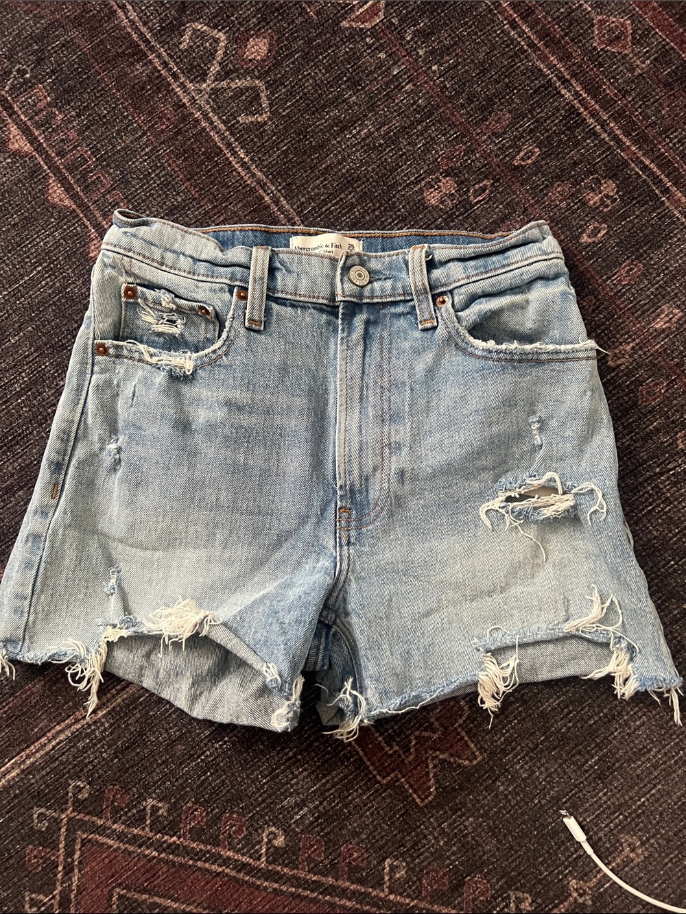 Abercrombie Light Blue Distressed Denim Shorts - Women
